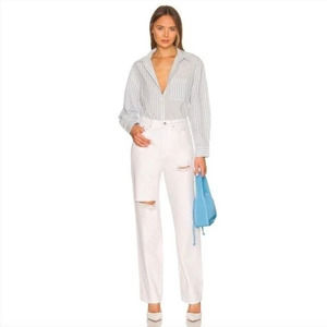 NEW $158 PISTOLA Cassie Super High Rise Straight White Distressed Jeans